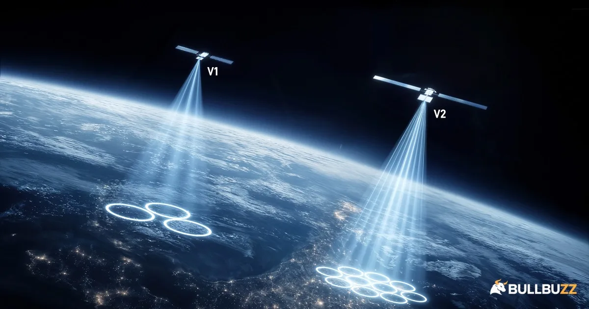 SpaceX spectrum deal: official illustration of Starlink Mobile V1 and V2 satellites beaming over Earth