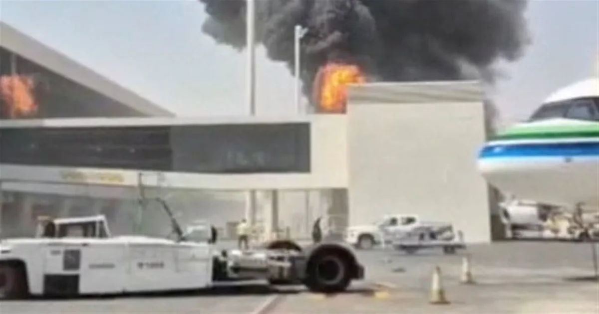 Riyadh airport attack coverage: file image of smoke and fire at King Khalid airport on October 8, 2026