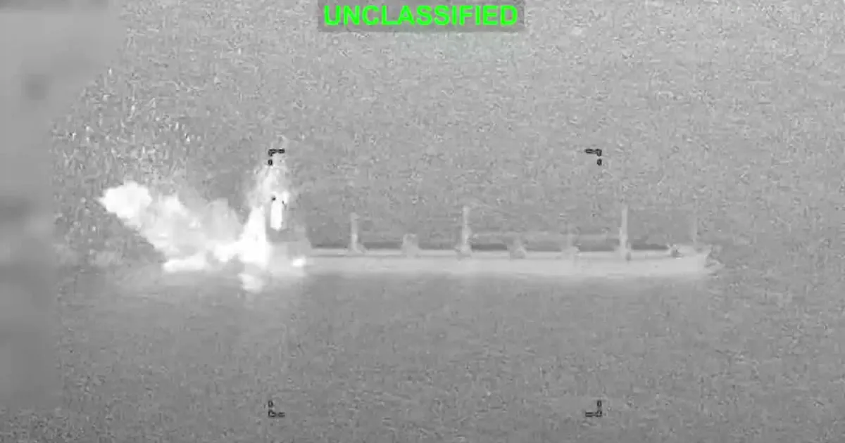 Cargo ship in Gulf of Oman during US strike on Ocean Molica amid Iran blockade
